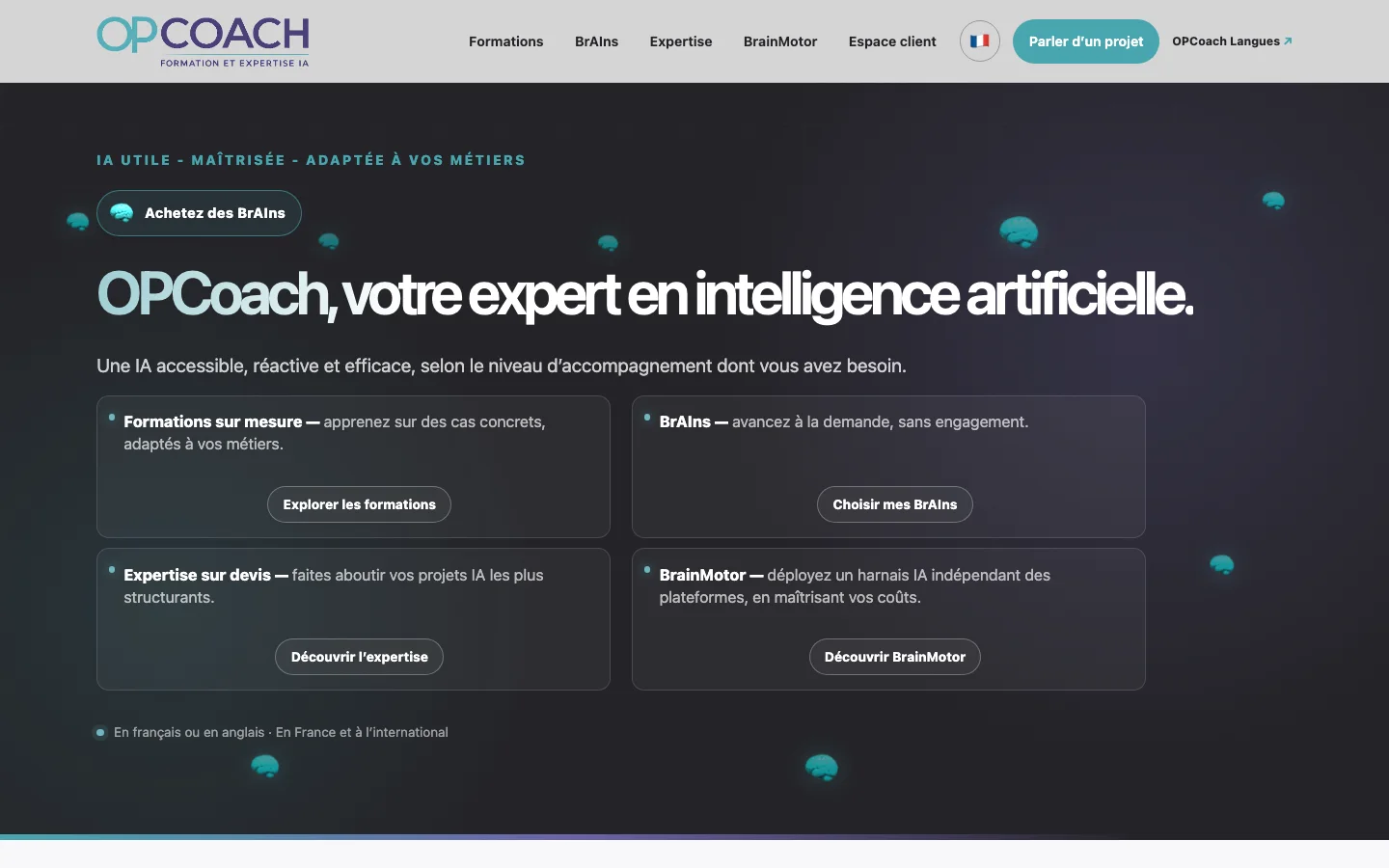 OPCoach.ai home page created through a Vibe Coding workflow